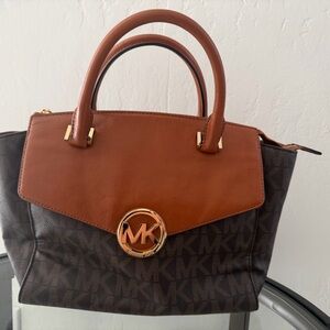 Michael Kors Two-Tone Satchel in Brown and Tan